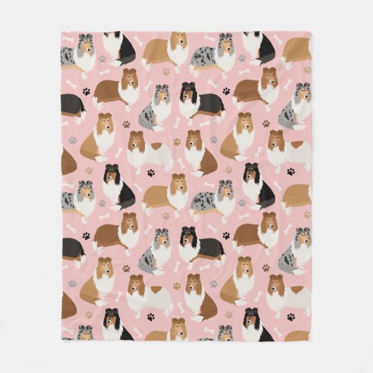 Rough Collie Paws and Bones Fleece Blanket (Vorderseite)