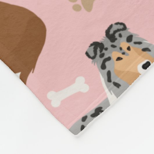 Rough Collie Paws and Bones Fleece Blanket (Ecke)