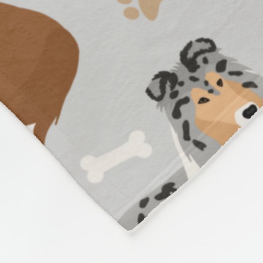 Rough Collie Paws and Bones Fleece Blanket (Ecke)