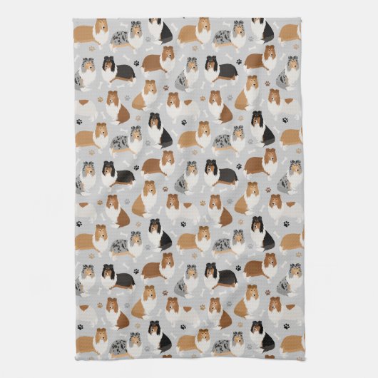 Rough Collie Paws and Bones Geschirrtuch (Vertikal)