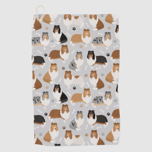 Rough Collie Paws and Bones Golf Towel Golfhandtuch (Vorderseite)