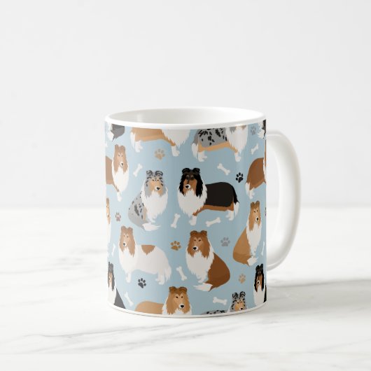 Rough Collie Paws and Bones Kaffeetasse (VorderseiteRechts)