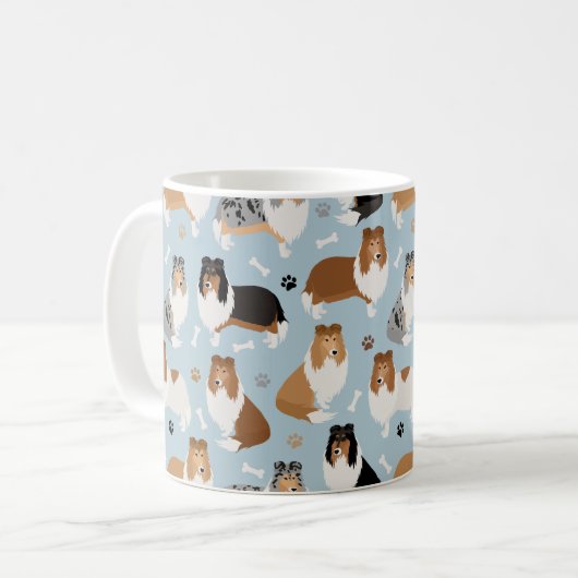 Rough Collie Paws and Bones Kaffeetasse (Vorderseite Links)