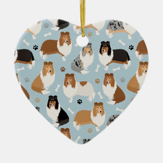 Rough Collie Paws and Bones Keramik Ornament (Vorne)