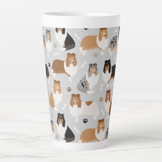 Rough Collie Paws and Bones Latte Tasse (Vorderseite)