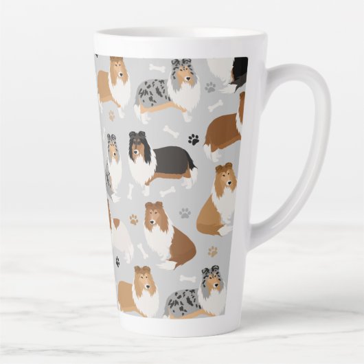 Rough Collie Paws and Bones Latte Tasse (Rechts)