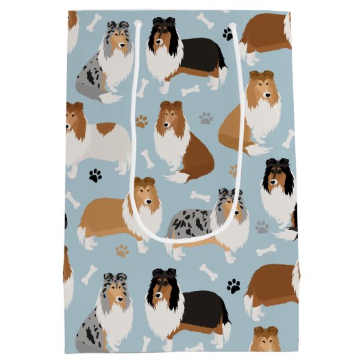 Rough Collie Paws and Bones Mittlere Geschenktüte (Rückseite)