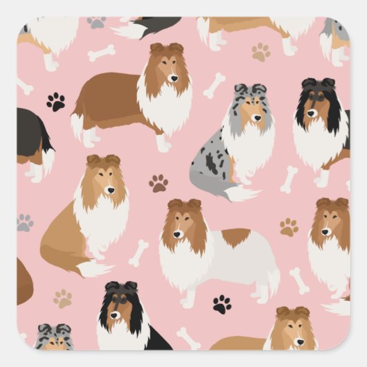Rough Collie Paws and Bones Square Sticker (Vorderseite)