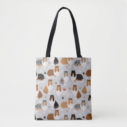 Rough Collie Paws and Bones Tote Bag Tasche (Vorderseite)