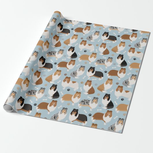 Rough Collie Paws and Bones Wrapping Paper Geschenkpapier (Ungerollt)
