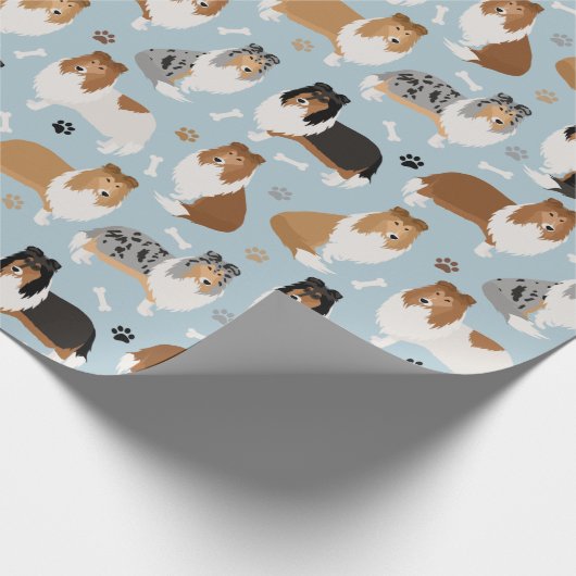 Rough Collie Paws and Bones Wrapping Paper Geschenkpapier (Ecke)