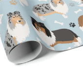 Rough Collie Paws and Bones Wrapping Paper Geschenkpapier (Rolleneckpunkt)