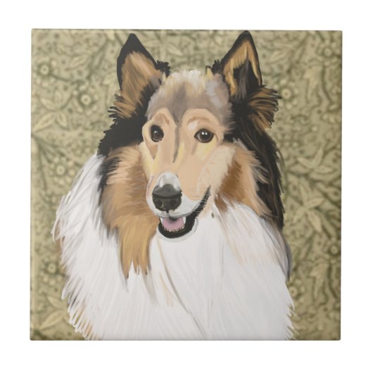 Rough Collie Portrait Fliese (Vorderseite)