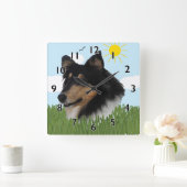 Rough Collie Portriat Quadratische Wanduhr (Zuhause)
