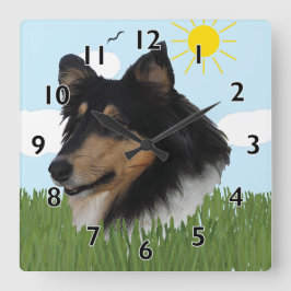 Rough Collie Portriat Quadratische Wanduhr