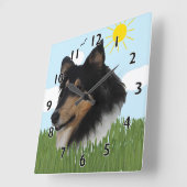 Rough Collie Portriat Quadratische Wanduhr (Winkel)