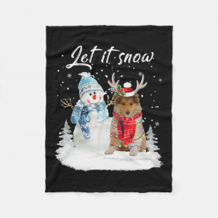 Rough Collie Santa Dog Christmas Snowman Xmas Paja Fleecedecke