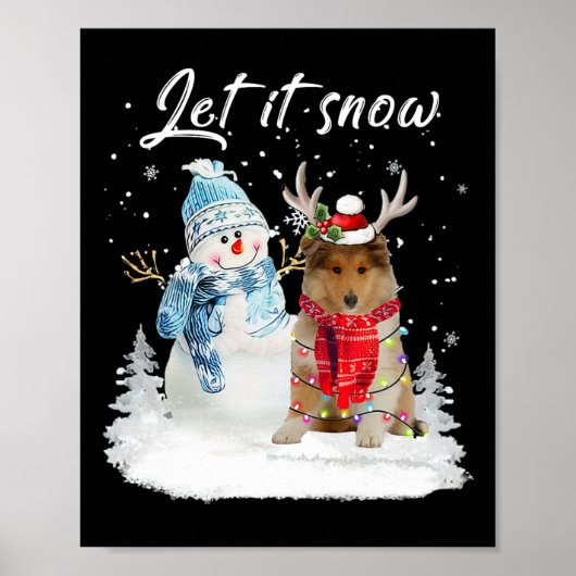 Rough Collie Santa Dog Christmas Snowman Xmas Paja Poster (Vorne)