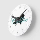 Rough Collie Silhouette Aquamariner Skripttext Runde Wanduhr (Winkel)