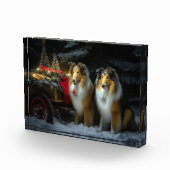 Rough Collie Snowy Sleigh Weihnachtsdekor Fotoblock (Rechts)