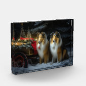 Rough Collie Snowy Sleigh Weihnachtsdekor Fotoblock (Links)