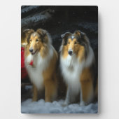 Rough Collie Snowy Sleigh Weihnachtsdekor Fotoplatte (Vorderseite)