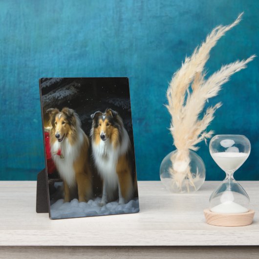 Rough Collie Snowy Sleigh Weihnachtsdekor Fotoplatte (Seite)