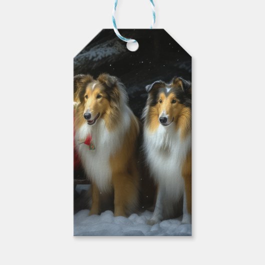 Rough Collie Snowy Sleigh Weihnachtsdekor Geschenkanhänger (Vorderseite)
