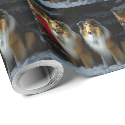 Rough Collie Snowy Sleigh Weihnachtsdekor Geschenkpapier (Rolleneckpunkt)