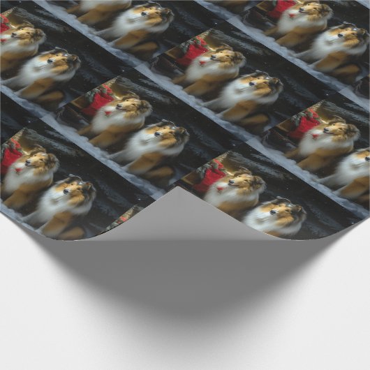 Rough Collie Snowy Sleigh Weihnachtsdekor Geschenkpapier (Ecke)