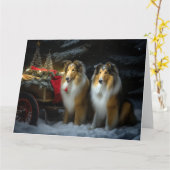 Rough Collie Snowy Sleigh Weihnachtsdekor Karte (Gelbe Blume)