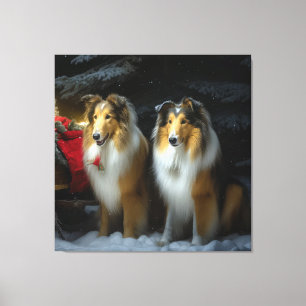 Rough Collie Snowy Sleigh Weihnachtsdekor Leinwanddruck