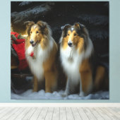 Rough Collie Snowy Sleigh Weihnachtsdekor Leinwanddruck (Insitu (Holzboden))