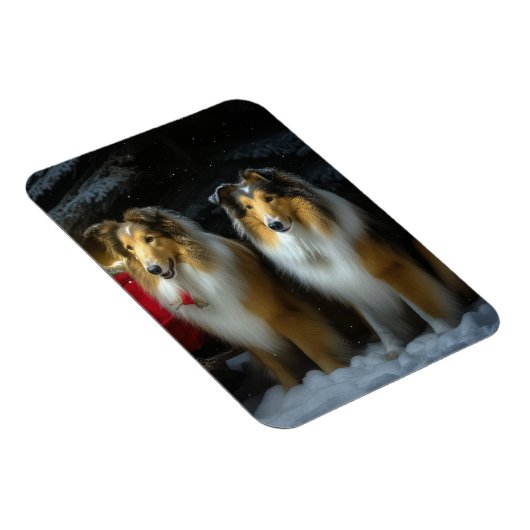 Rough Collie Snowy Sleigh Weihnachtsdekor Magnet (Rechte Seite)