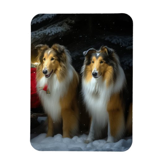Rough Collie Snowy Sleigh Weihnachtsdekor Magnet (Vertikal)