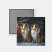 Rough Collie Snowy Sleigh Weihnachtsdekor Magnet (Vorderseite/Rückseite)