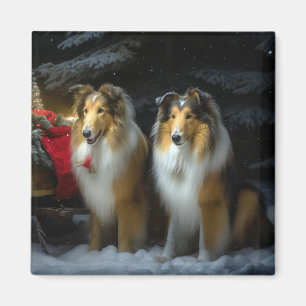 Rough Collie Snowy Sleigh Weihnachtsdekor Magnet