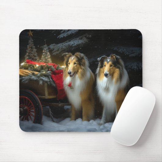 Rough Collie Snowy Sleigh Weihnachtsdekor Mousepad (Mit Mouse)