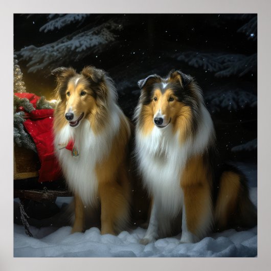 Rough Collie Snowy Sleigh Weihnachtsdekor Poster (Vorne)