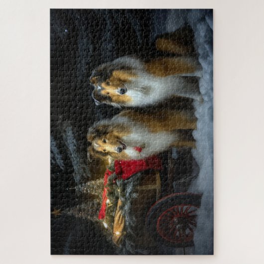 Rough Collie Snowy Sleigh Weihnachtsdekor Puzzle (Vertikal)