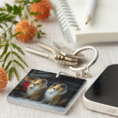 Rough Collie Snowy Sleigh Weihnachtsdekor Schlüsselanhänger (Vorderseite rechts)