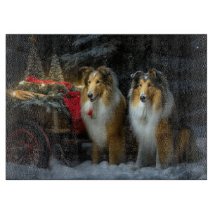 Rough Collie Snowy Sleigh Weihnachtsdekor Schneidebrett