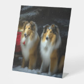 Rough Collie Snowy Sleigh Weihnachtsdekor Sockelschild (Vorderseite)