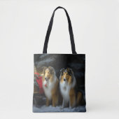 Rough Collie Snowy Sleigh Weihnachtsdekor Tasche (Vorderseite)