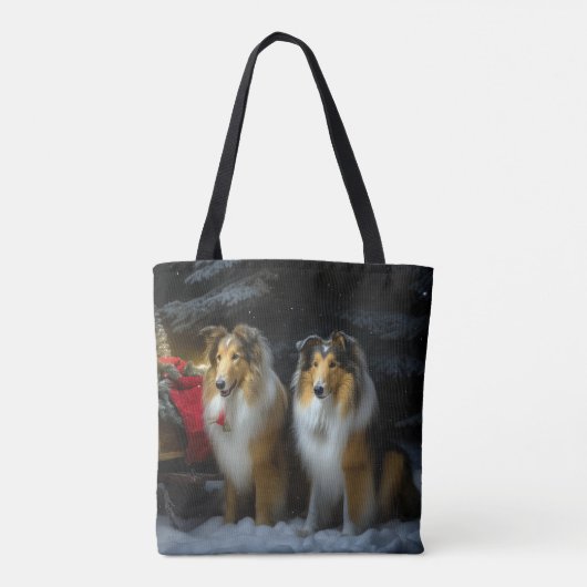 Rough Collie Snowy Sleigh Weihnachtsdekor Tasche (Rückseite)
