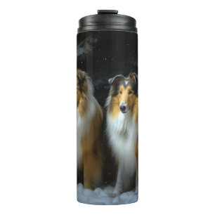 Rough Collie Snowy Sleigh Weihnachtsdekor Thermosbecher