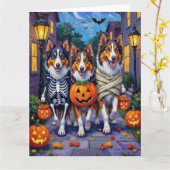 Rough Collie Trick-or-Treating Halloween Costumes Karte (Gelbe Blume)