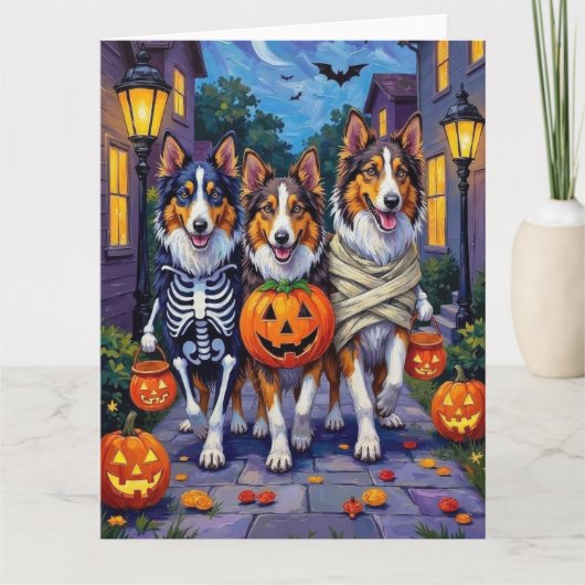 Rough Collie Trick-or-Treating Halloween Costumes Karte (Vorderseite)