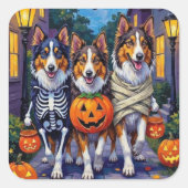 Rough Collie Trick-or-Treating Halloween Costumes Quadratischer Aufkleber (Vorderseite)