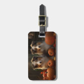 Rough Collie Welpe Autumn Delight Pumpen Gepäckanhänger (Vorderseite vertikal)